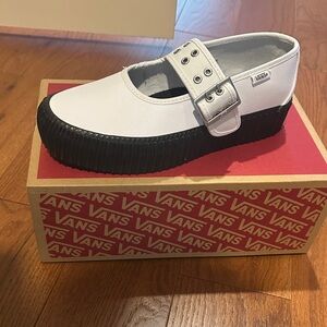 Vans White Mary Jane Sneakers with Black Sole